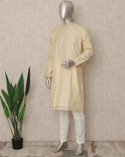 Cream Beige Cotton Silk Kurta Pyjama Set Men