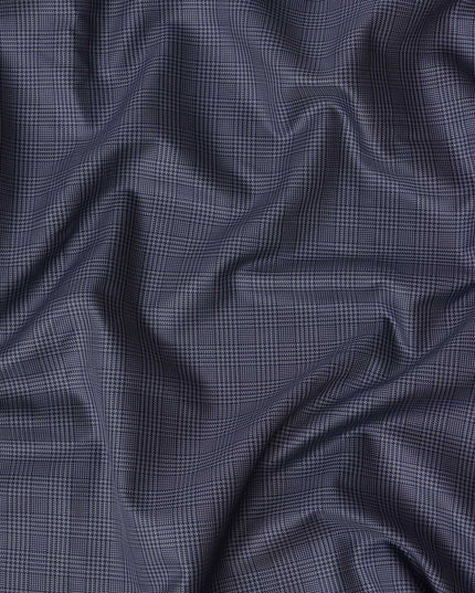 Blue & Grey Glen Check 100% Cotton Shirting Fabric, Classic Multi-Tone Checked Design, 150 cms Width, Origin India-D26623