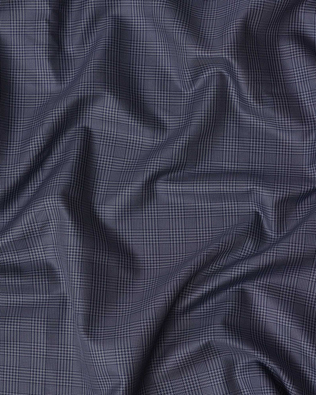 Blue & Grey Glen Check 100% Cotton Shirting Fabric, Classic Multi-Tone Checked Design, 150 cms Width, Origin India-D26623
