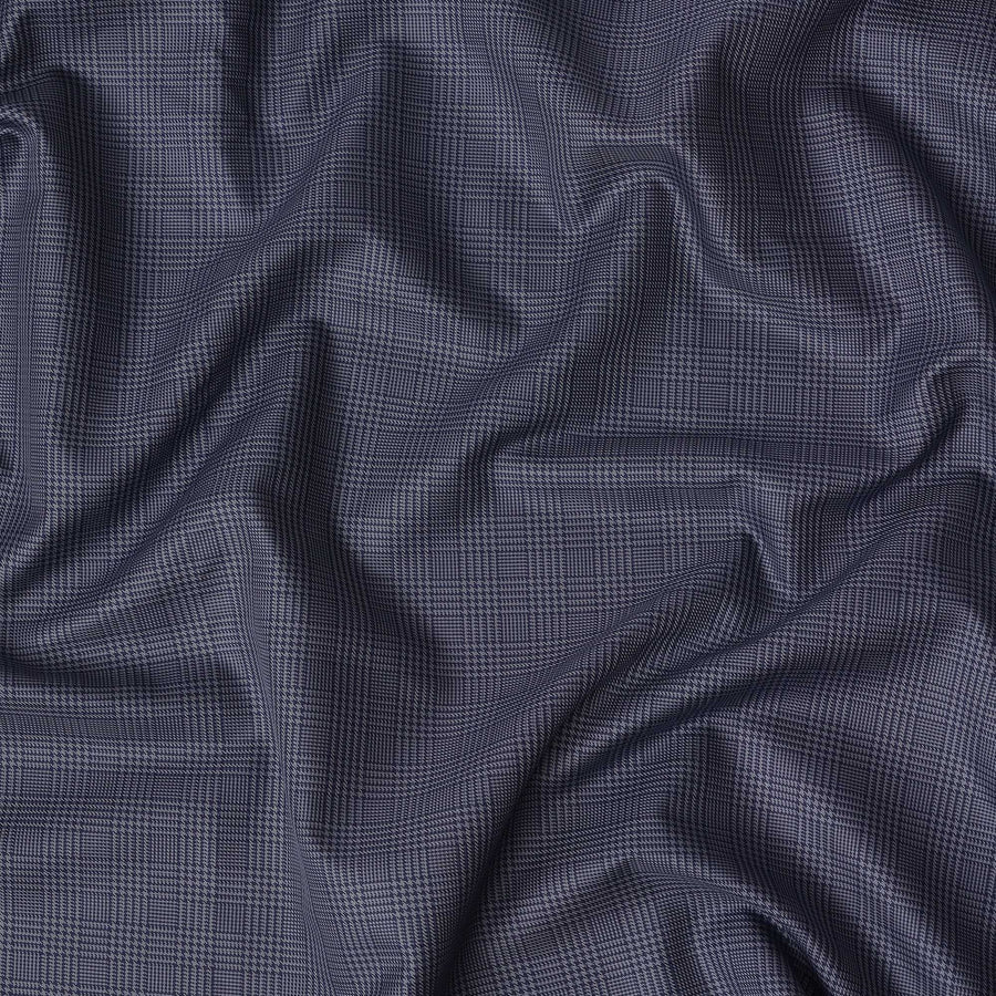 Blue & Grey Glen Check 100% Cotton Shirting Fabric, Classic Multi-Tone Checked Design, 150 cms Width, Origin India-D26623