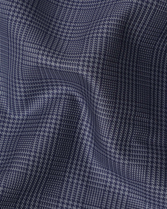 Blue & Grey Glen Check 100% Cotton Shirting Fabric, Classic Multi-Tone Checked Design, 150 cms Width, Origin India-D26623