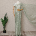 Sage Green Premium French Metallic Chantilly Lace Saree, Width 110 Cms, Length 5.5 Mtrs, Imported from France-D25694