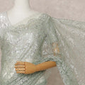 Sage Green Premium French Metallic Chantilly Lace Saree, Width 110 Cms, Length 5.5 Mtrs, Imported from France-D25694