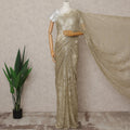 Champagne Gold Premium French Metallic Chantilly Lace Saree, Width 110 Cms, Length 5.5 Mtrs, Imported from France-D25690