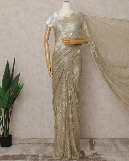 Champagne Gold Premium French Metallic Chantilly Lace Saree, Width 110 Cms, Length 5.5 Mtrs, Imported from France-D25690