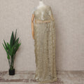 Champagne Gold Premium French Metallic Chantilly Lace Saree, Width 110 Cms, Length 5.5 Mtrs, Imported from France-D25690