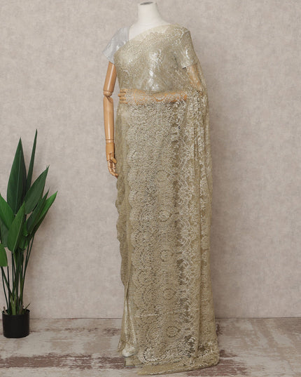 Champagne Gold Premium French Metallic Chantilly Lace Saree, Width 110 Cms, Length 5.5 Mtrs, Imported from France-D25690