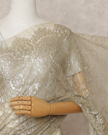 Champagne Gold Premium French Metallic Chantilly Lace Saree, Width 110 Cms, Length 5.5 Mtrs, Imported from France-D25690
