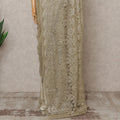 Champagne Gold Premium French Metallic Chantilly Lace Saree, Width 110 Cms, Length 5.5 Mtrs, Imported from France-D25690