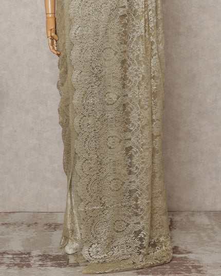 Champagne Gold Premium French Metallic Chantilly Lace Saree, Width 110 Cms, Length 5.5 Mtrs, Imported from France-D25690