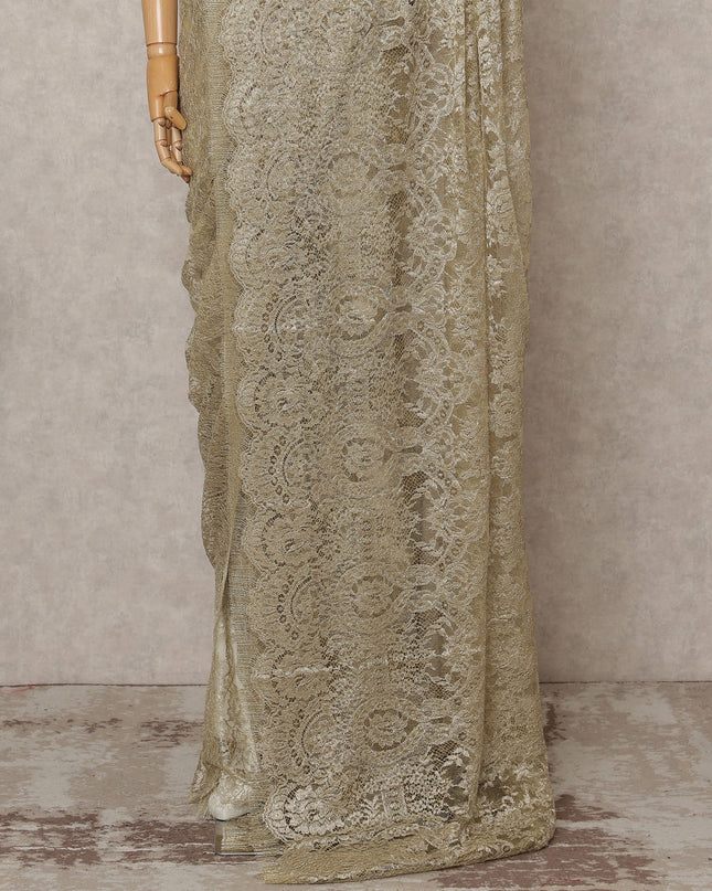 Champagne Gold Premium French Metallic Chantilly Lace Saree, Width 110 Cms, Length 5.5 Mtrs, Imported from France-D25690