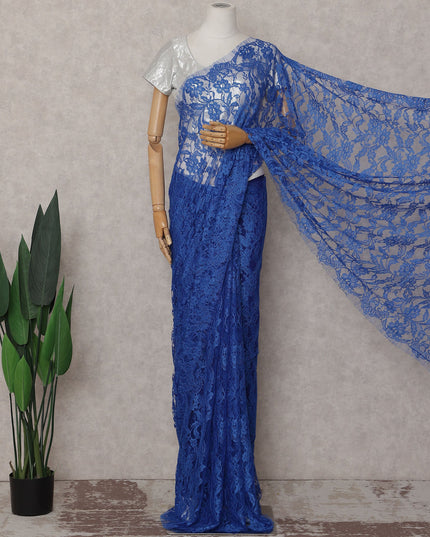 Royal Blue Floral French Chantilly Lace Saree
