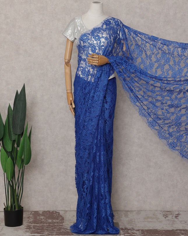 Royal Blue Floral French Chantilly Lace Saree