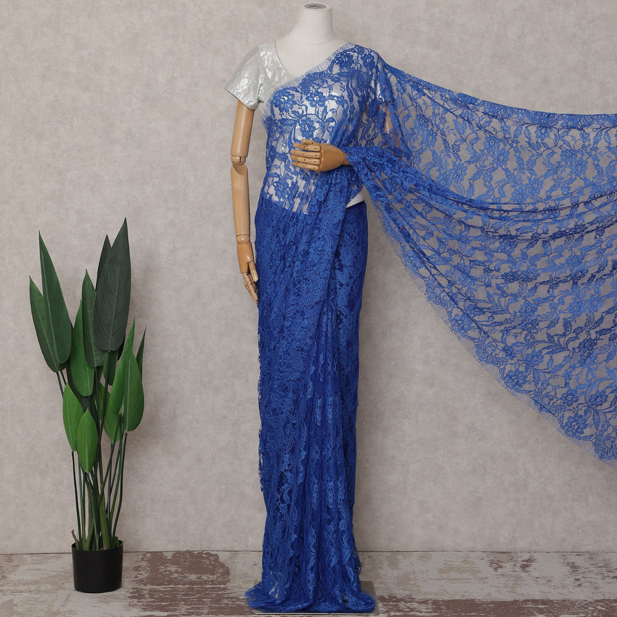 Royal Blue Floral French Chantilly Lace Saree