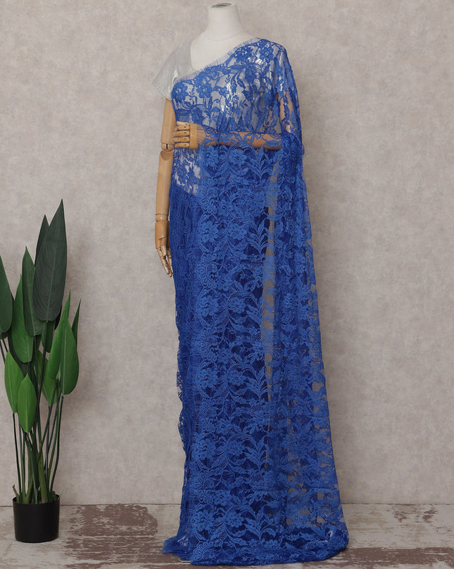 Royal Blue Floral French Chantilly Lace Saree