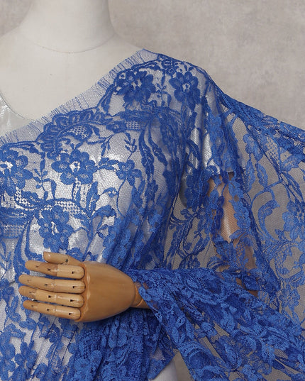 Royal Blue Floral French Chantilly Lace Saree