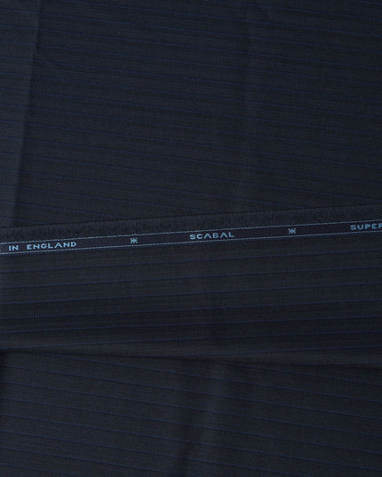 Navy Blue Pinstripe Premium Super 110’s SCABAL English All Wool Suiting Fabric, Width 150 cms, 3.75 Mtrs Cut, Made in United Kingdom-D26782