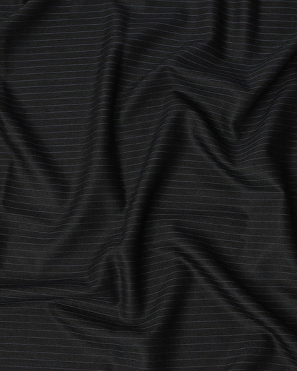 Black Pinstripe Premium Super 100’s SCABAL English Extrafine All Wool Suiting Fabric, Width 150 cms, 3.75 Mtrs Cut, Made in United Kingdom-D26786