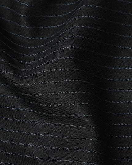 Black Pinstripe Premium Super 100’s SCABAL English Extrafine All Wool Suiting Fabric, Width 150 cms, 3.75 Mtrs Cut, Made in United Kingdom-D26786