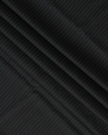 Black Pinstripe Premium Super 100’s SCABAL English Extrafine All Wool Suiting Fabric, Width 150 cms, 3.75 Mtrs Cut, Made in United Kingdom-D26786