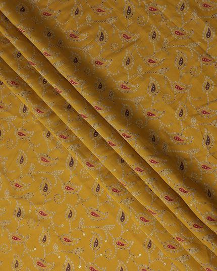 Mustard Yellow Paisley Cotton Lawn Fabric 110cm