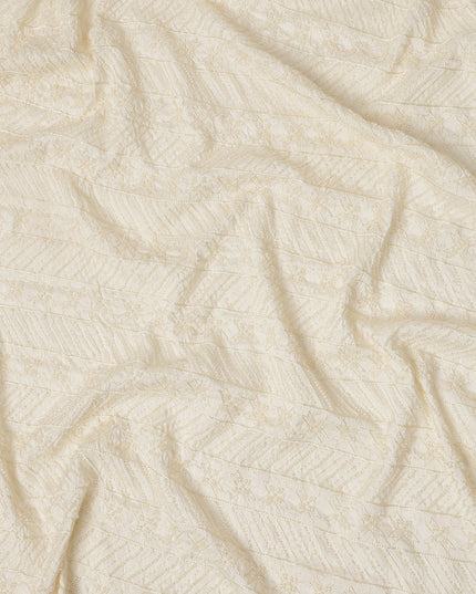 Cream Star-Pattern Beaded Textured Synthetic Blended Fabric, 110 cm Width, Made in India-D26648