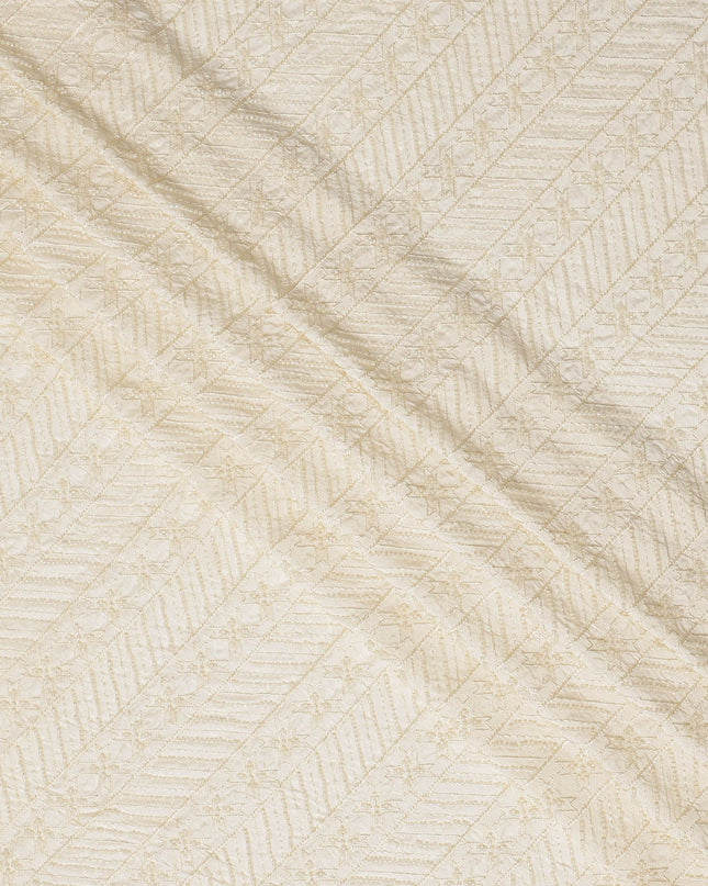 Cream Star-Pattern Beaded Textured Synthetic Blended Fabric, 110 cm Width, Made in India-D26648