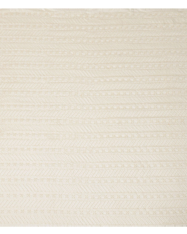 Cream Star-Pattern Beaded Textured Synthetic Blended Fabric, 110 cm Width, Made in India-D26648