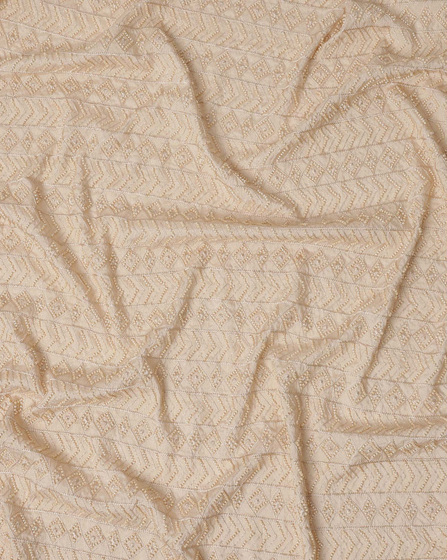 Beige Geometric Sequin and Thread Textured Synthetic Blended Fabric, 110 cm Width, Made in India-D26651