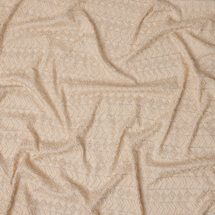 Beige Geometric Sequin and Thread Textured Synthetic Blended Fabric, 110 cm Width, Made in India-D26651