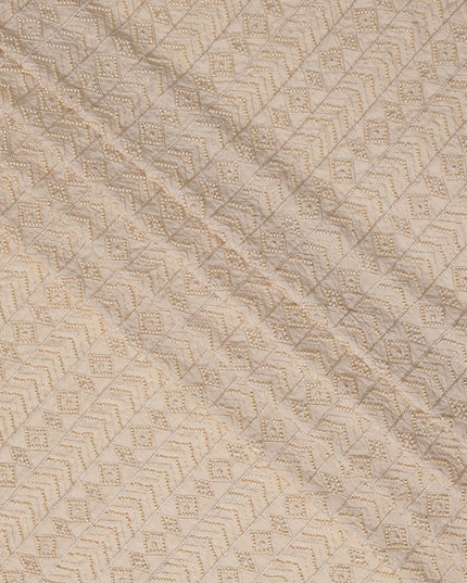 Beige Geometric Sequin and Thread Textured Synthetic Blended Fabric, 110 cm Width, Made in India-D26651