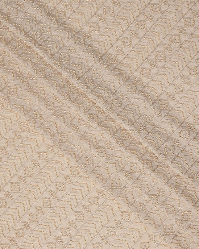 Beige Geometric Sequin and Thread Textured Synthetic Blended Fabric, 110 cm Width, Made in India-D26651