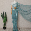 Turquoise Teal Blue Chantilly Lace Saree - D31662
