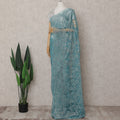 Turquoise Teal Blue Chantilly Lace Saree - D31662