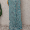 Turquoise Teal Blue Chantilly Lace Saree - D31662