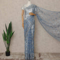 Powder Blue Premium French Metallic Chantilly Saree Lace 5.5 Mtrs Length 110 Cms Width Designer Net Fabric Made In France, Blouse Not Included-D28122
