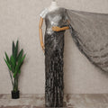 Charcoal Premium French Metallic Chantilly Lace Saree Fabric – 5.5 Meters Length, 110 Cms Width, Imported from France-D25715