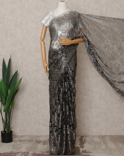 Charcoal Premium French Metallic Chantilly Lace Saree Fabric – 5.5 Meters Length, 110 Cms Width, Imported from France-D25715