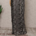 Charcoal Premium French Metallic Chantilly Lace Saree Fabric – 5.5 Meters Length, 110 Cms Width, Imported from France-D25715