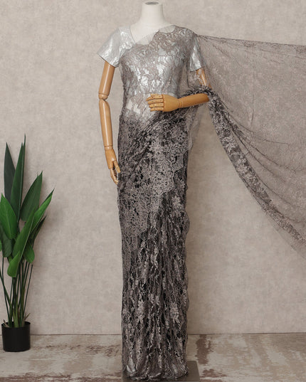 Brown & Black Premium French 2-Tone Chantilly Lace Saree Fabric – 5.5 Meters Length, 110 Cms Width, Imported from France-D25701