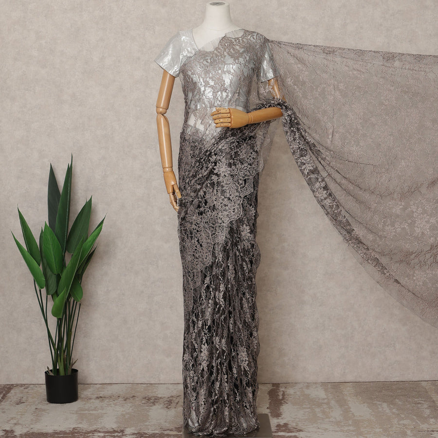 Brown & Black Premium French 2-Tone Chantilly Lace Saree Fabric – 5.5 Meters Length, 110 Cms Width, Imported from France-D25701