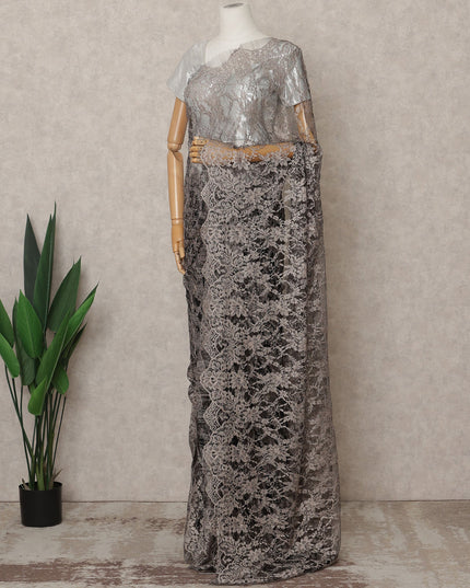 Brown & Black Premium French 2-Tone Chantilly Lace Saree Fabric – 5.5 Meters Length, 110 Cms Width, Imported from France-D25701