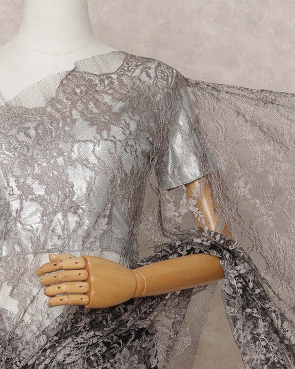 Brown & Black Premium French 2-Tone Chantilly Lace Saree Fabric – 5.5 Meters Length, 110 Cms Width, Imported from France-D25701