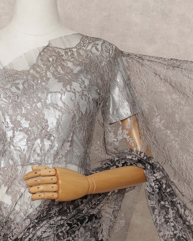 Brown & Black Premium French 2-Tone Chantilly Lace Saree Fabric – 5.5 Meters Length, 110 Cms Width, Imported from France-D25701