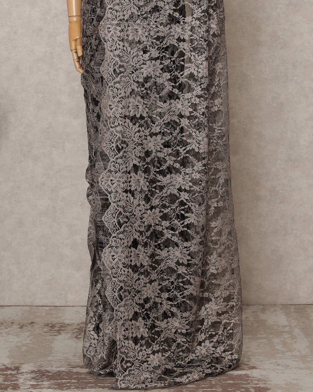 Brown & Black Premium French 2-Tone Chantilly Lace Saree Fabric – 5.5 Meters Length, 110 Cms Width, Imported from France-D25701