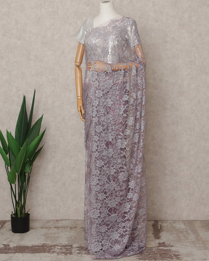 Lavender Premium French 2-Tone Chantilly Lace Saree with Stone Work, Width 110 Cms, Length 5.5 Mtrs, Imported from France-D25674