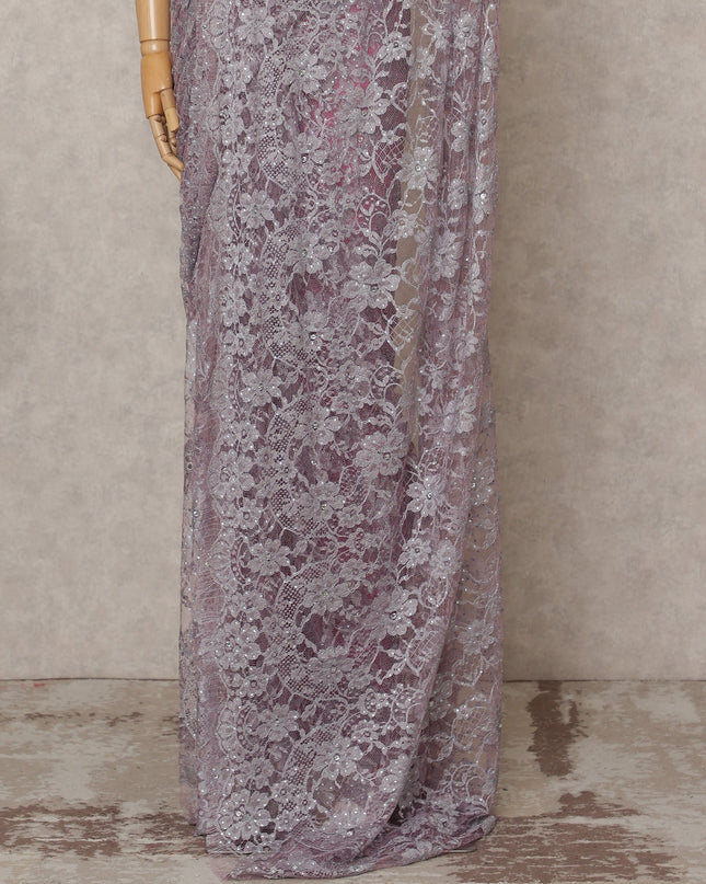 Lavender Premium French 2-Tone Chantilly Lace Saree with Stone Work, Width 110 Cms, Length 5.5 Mtrs, Imported from France-D25674