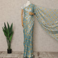 Powder Blue Premium French Silk Chiffon Saree With Gold Woven Geometric Motifs 5.5 Mtrs Length 110 Cms Width Lightweight Elegant Fabric From France Blouse Not Included-D27233