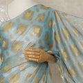 Powder Blue Premium French Silk Chiffon Saree With Gold Woven Geometric Motifs 5.5 Mtrs Length 110 Cms Width Lightweight Elegant Fabric From France Blouse Not Included-D27233