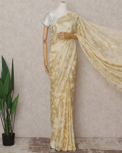 Butter Cream Gold French Silk Chiffon Saree 5.5m